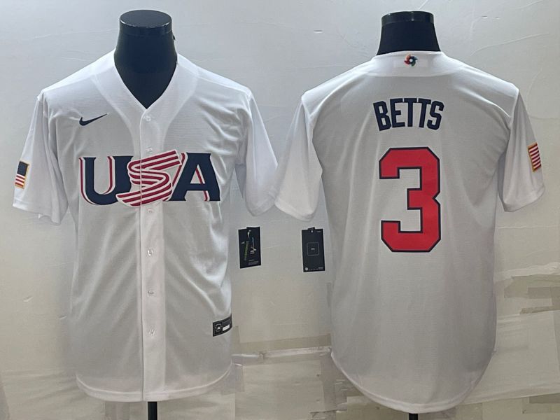 Men 2023 World Cub USA #3 Betts White Nike MLB Jersey11